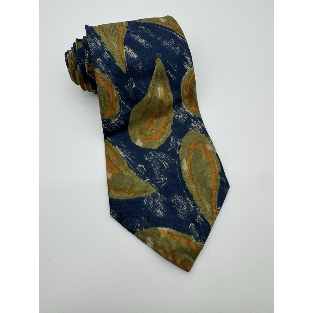 Ermenegildo‎ Zegna Silk Tie Blue Green Abstract Paisley Italy Designer Luxury